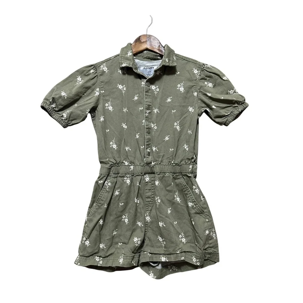 Old‎ Navy Kids Girls Green Floral Puff Sleeve Button Front Romper Jumper 10-12
